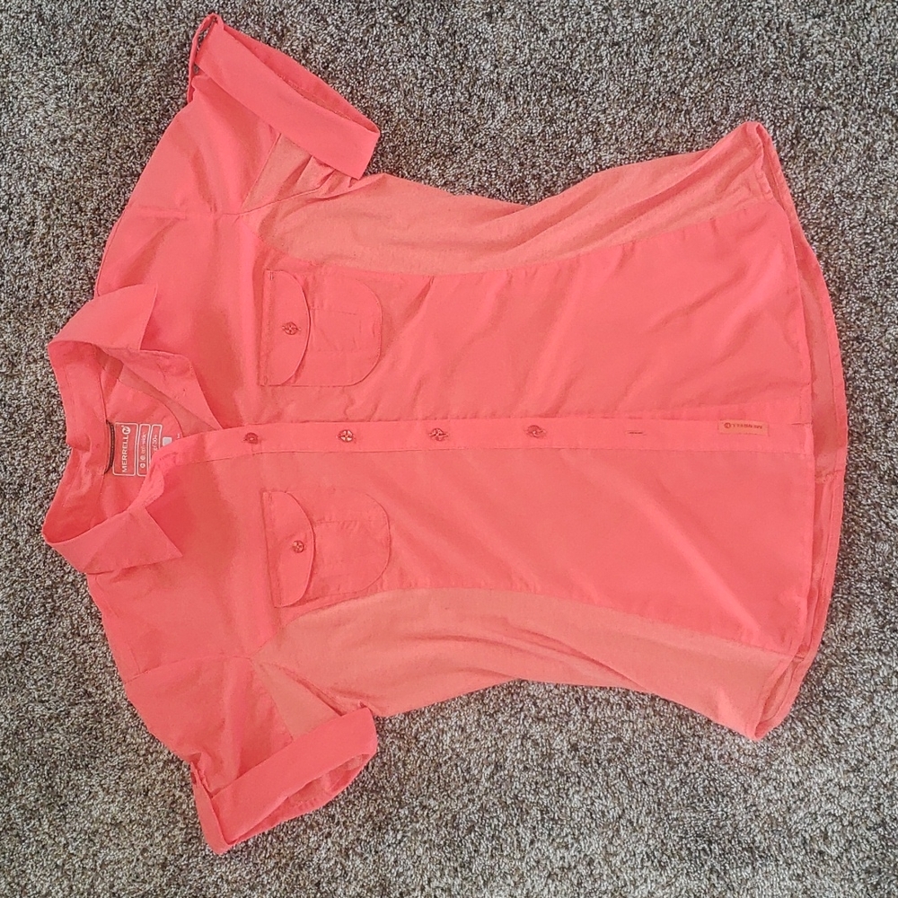 Merrell Coral Shortsleeve Opti-wick UPF 30+ Sun Shirt (Large) button blouse